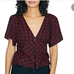 Sanctuary Blouse in Red and Black Plaid, Size Small, NWT